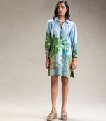 Blue printed twill cotton short dress