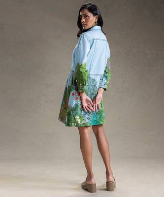 Blue printed twill cotton short dress 4