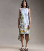 Blue printed twill cotton short dress
