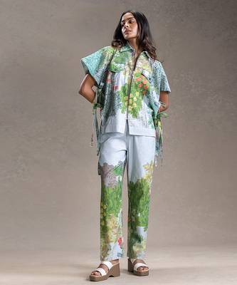 Blue printed twill cotton co ord set 1