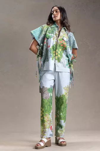 Blue printed twill cotton co ord set