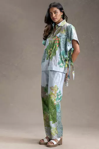 Blue printed twill cotton co ord set