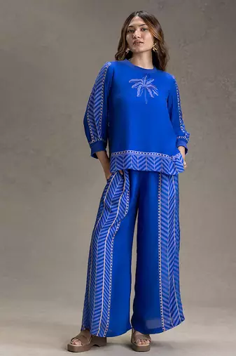 Royal blue printed cotton silk co ord set