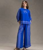 Royal blue printed cotton silk co ord set