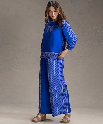 Royal blue printed cotton silk co ord set 2