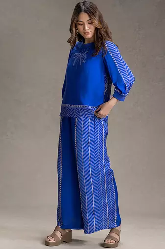Royal blue printed cotton silk co ord set