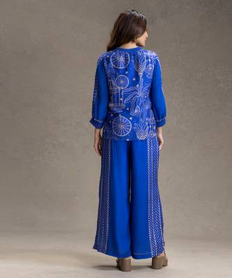 Royal blue printed cotton silk co ord set 4