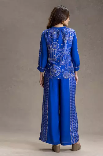 Royal blue printed cotton silk co ord set