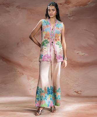 Pastel pink embroidered khadi flex co ord set 1
