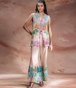 Pastel pink embroidered khadi flex co ord set