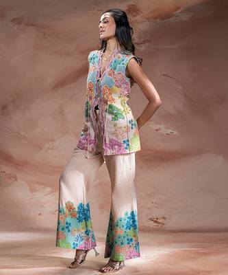 Pastel pink embroidered khadi flex co ord set 2