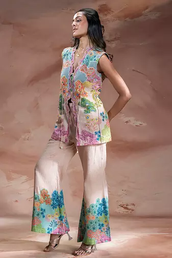 Pastel pink embroidered khadi flex co ord set