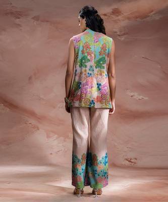 Pastel pink embroidered khadi flex co ord set 4