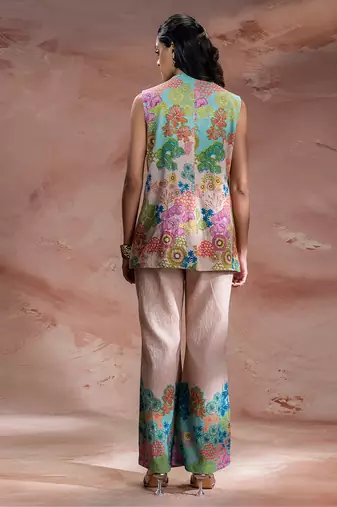 Pastel pink embroidered khadi flex co ord set