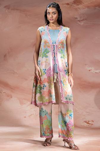 Pastel pink embroidered khadi flex co ord set