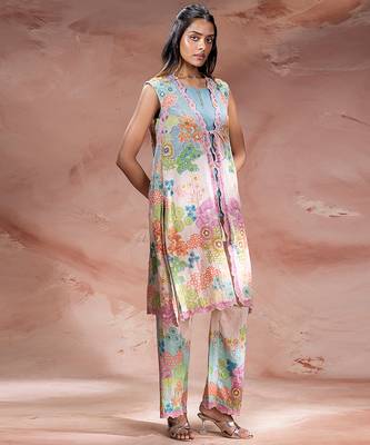 Pastel pink embroidered khadi flex co ord set 2