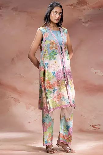 Pastel pink embroidered khadi flex co ord set
