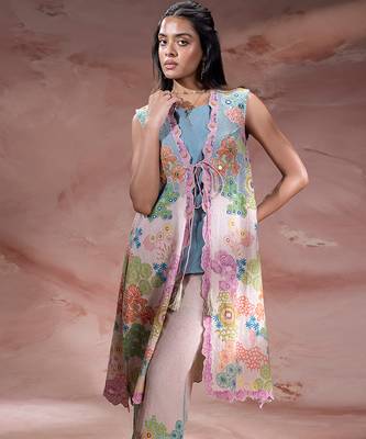 Pastel pink embroidered khadi flex co ord set 3