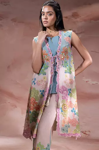 Pastel pink embroidered khadi flex co ord set