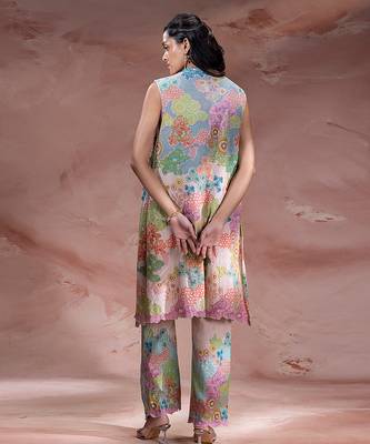 Pastel pink embroidered khadi flex co ord set 4