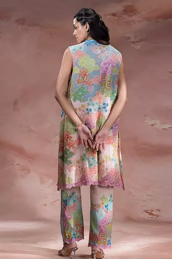 Pastel pink embroidered khadi flex co ord set