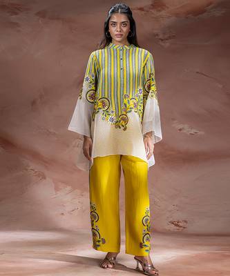 Yellow embroidered linen co ord set 1