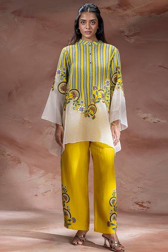 Yellow embroidered linen co ord set
