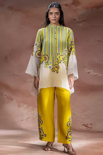 Yellow embroidered linen co ord set