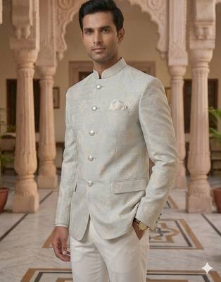 Grey color white butta jodhpuri for men | premium designer bandhgala ethnic wear 1