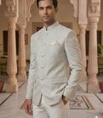 Grey color white butta jodhpuri for men | premium designer bandhgala ethnic wear