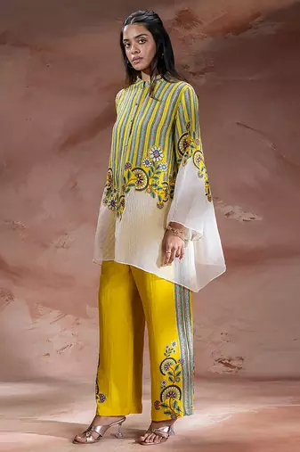 Yellow embroidered linen co ord set