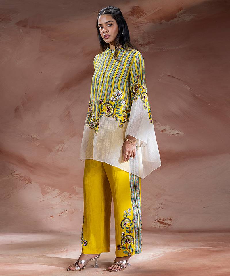 Yellow embroidered linen co ord set