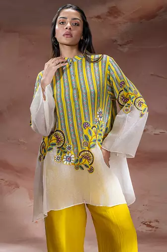 Yellow embroidered linen co ord set