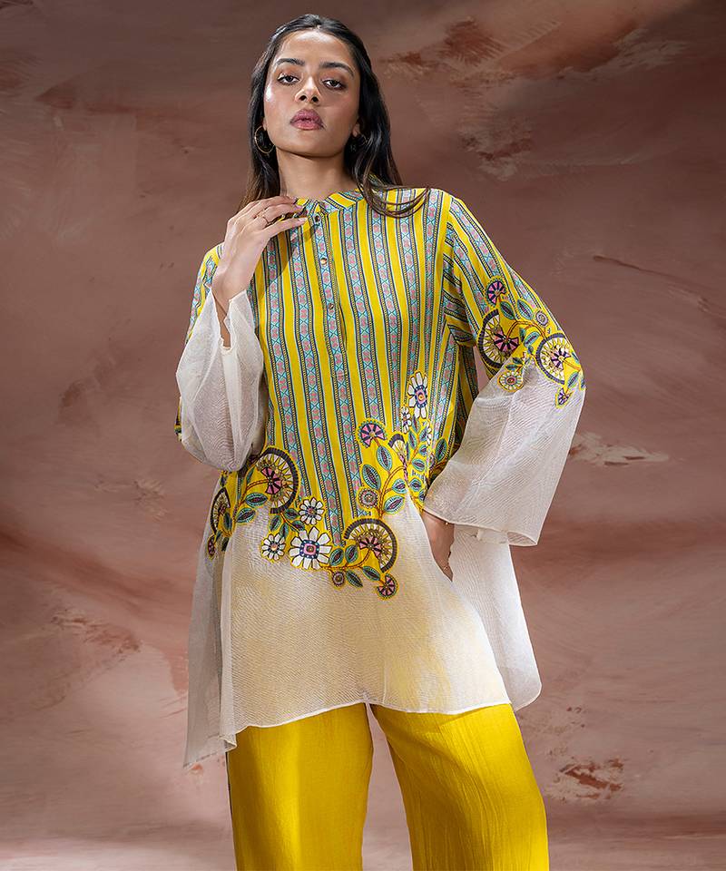 Yellow embroidered linen co ord set