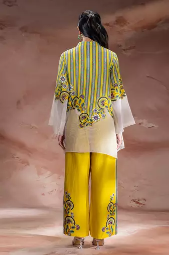 Yellow embroidered linen co ord set