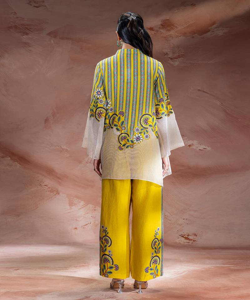 Yellow embroidered linen co ord set