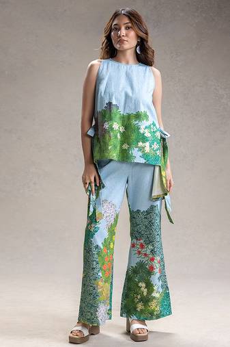 Sky blue printed twill cotton co ord set