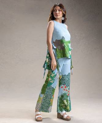 Sky blue printed twill cotton co ord set 2
