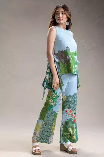 Sky blue printed twill cotton co ord set
