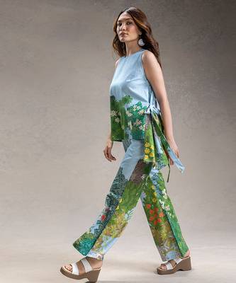 Sky blue printed twill cotton co ord set 3