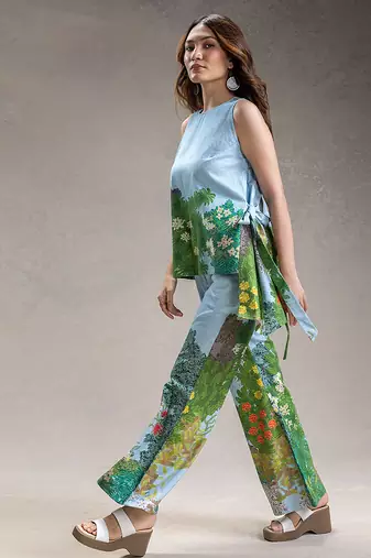 Sky blue printed twill cotton co ord set