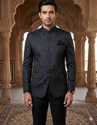 Black jacquard jodhpuri for men | premium designer bandhgala ethnic wear 1