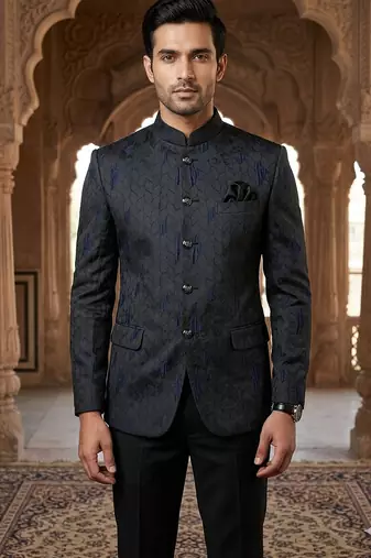 Black jacquard jodhpuri for men | premium designer bandhgala ethnic wear
