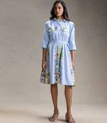 Blue printed twill cotton dress