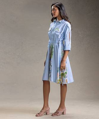 Blue printed twill cotton dress 2