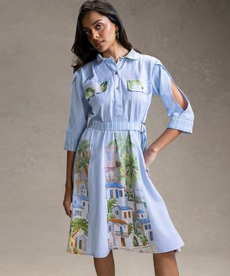 Blue printed twill cotton dress 3