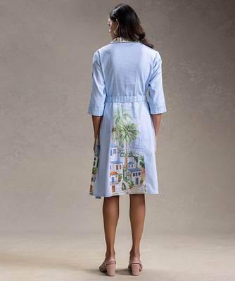 Blue printed twill cotton dress 4