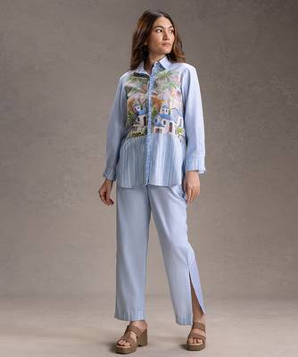 Blue printed twill cotton co ord set 1