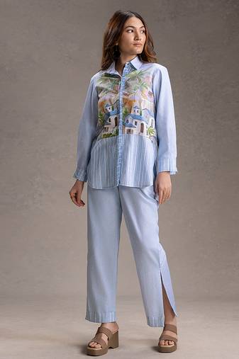 Blue printed twill cotton co ord set