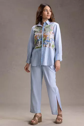 Blue printed twill cotton co ord set